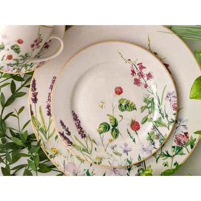 Talerz deserowy Idylla 20 cm kwiaty biały