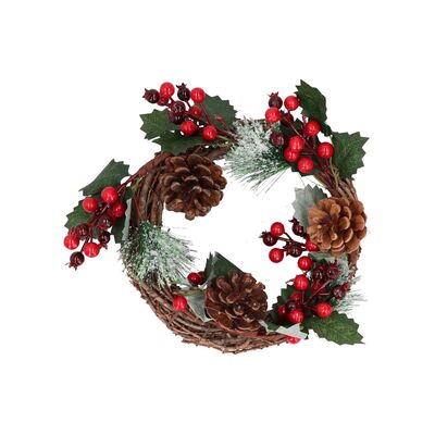 Stroik świąteczny z szyszkami i ostrokrzewem 30 cm