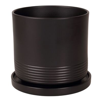 Doniczka cylinder Rille 21 cm + podstawka matowy czarny