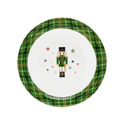Talerz deserowy Xmas 20 cm dziadek do orzechów biało-zielony