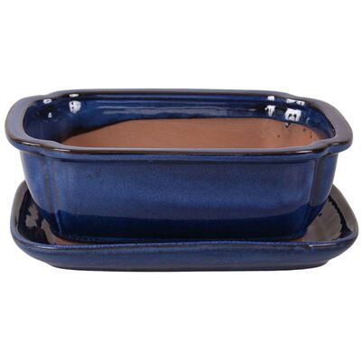 Donica szkliwiona Bonsai z podstawką 21,5 x 17 cm niebieski