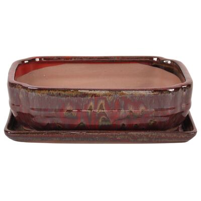 Donica szkliwiona Bonsai z podstawką 21,2 x 17 cm czerwony