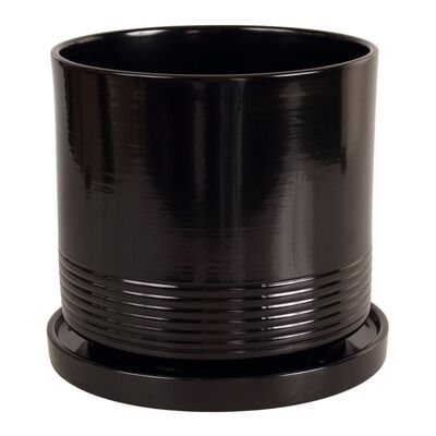 Doniczka cylinder Rille 21 cm + podstawka czarny