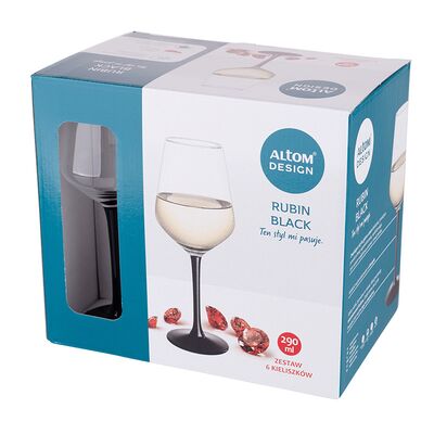 Komplet 6 kieliszków szklanych Rubin Black na czarnej nóżce 290 ml do białego wina