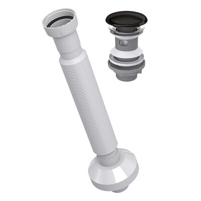 Syfon umywalkowy Universal, spust klik-klak z przelewem, czyszczony z góry, duży grzybek ceramiczny czarny