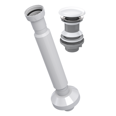 Syfon umywalkowy Universal, spust klik-klak bez przelewu, czyszczony z góry, duży grzybek ceramiczny biały