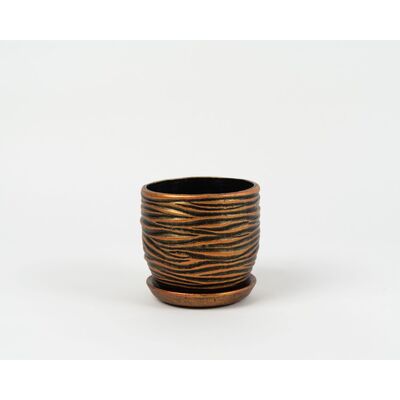 Doniczka ceramiczna Fala z podstawkiem 16 cm miedziano-złoty