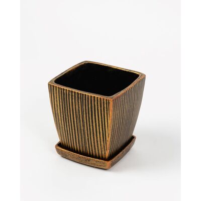 Doniczka ceramiczna Kwadrat z podstawkiem 24 cm miedziano-złoty