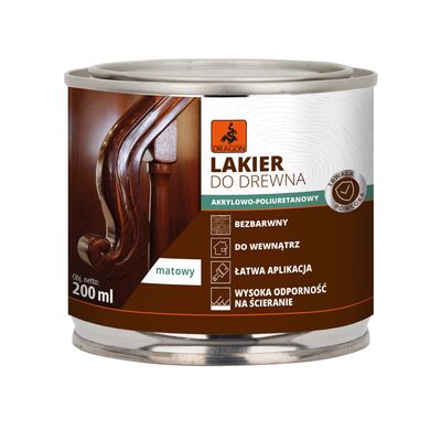 DRAGON Lakier akrylowo-poliuretanowy do drewna 200 ml matowy metal