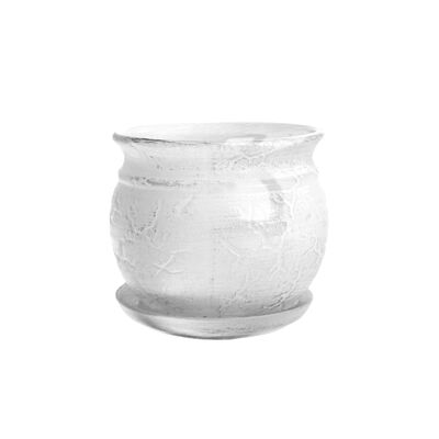 Doniczka ceramiczna z podstawką kamień 35 x 39 cm biały połysk symbol 816