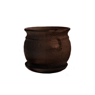 Doniczka ceramiczna z podstawką kamień 21 x 25cm brąz połysk symbol 814