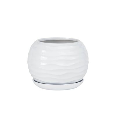 Doniczka ceramiczna z podstawką kula duna 16 x 14 cm biały połysk symbol 2024