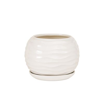Doniczka ceramiczna z podstawką kula duna 29 x 23 cm krem połysk symbol 2028