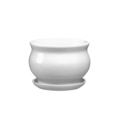 Doniczka ceramiczna z podstawką kokarda 17 x 23,5 cm biały połysk symbol 660