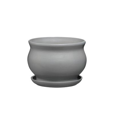 Doniczka ceramiczna z podstawką kokarda 10,5 x 13 cm szary mat symbol 662
