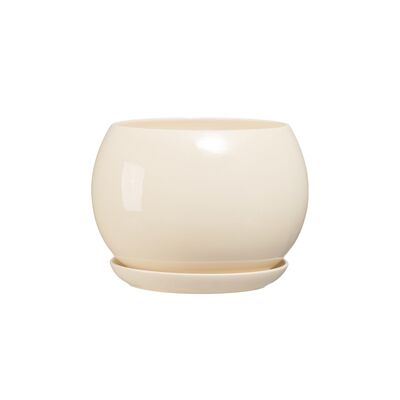 Doniczka ceramiczna z podstawką kula 17 x 21 cm krem połysk symbol 630