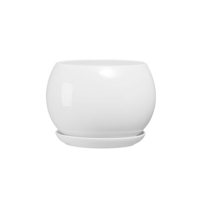 Doniczka ceramiczna z podstawką kula 11 x 13 cm biały połysk symbol 632