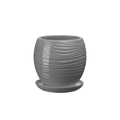 Doniczka ceramiczna z podstawką naomi 22 x 19 cm szary połysk symbol 1012