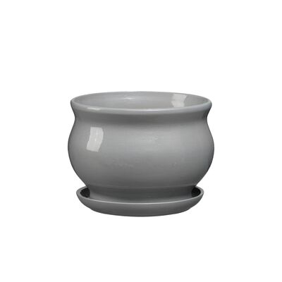 Doniczka ceramiczna z podstawką kokarda 17 x 23,5 cm szary połysk symbol 660