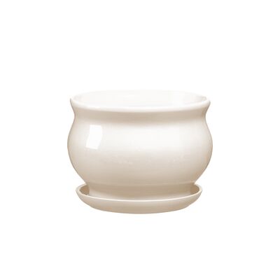 Doniczka ceramiczna z podstawką kokarda 10,5 x 13 cm krem połysk symbol 662