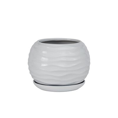 Doniczka ceramiczna z podstawką kula duna 20 x 18 cm szary połysk symbol 2025