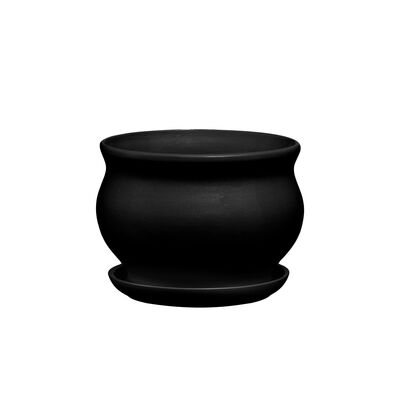 Doniczka ceramiczna z podstawką kokarda 10,5 x 13 cm czarny mat symbol 662