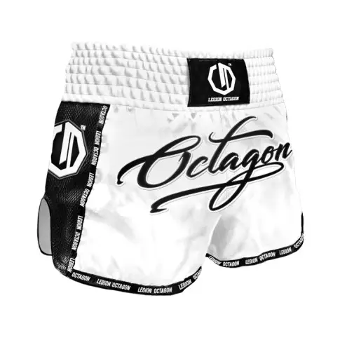 Octagon Spodenki Kickboxing/Muay Thai Legion Script PREMIUM White