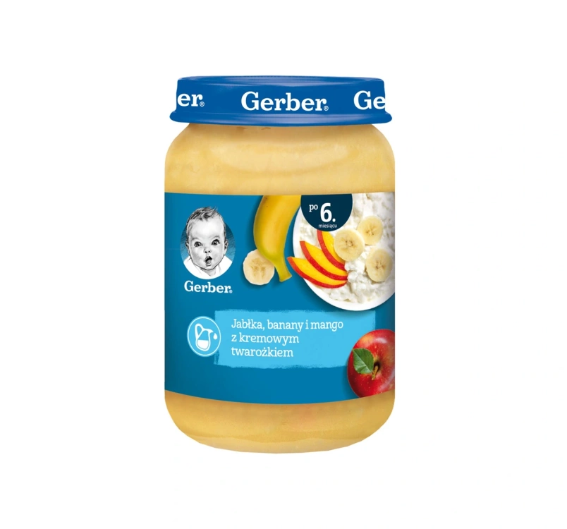 Gerber deserek po 6 miesiącu Jabłka banany i mango z kremowym twarożkiem 190g