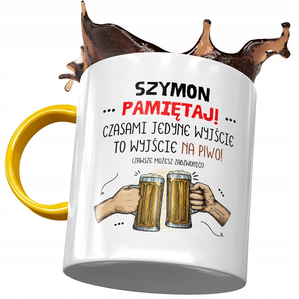 Kubek Żółty Dla Szymona Szymka Kolegi na Prezent z Nadrukiem ze Zdjęciem + Opakowanie na prezent (wzór 02)