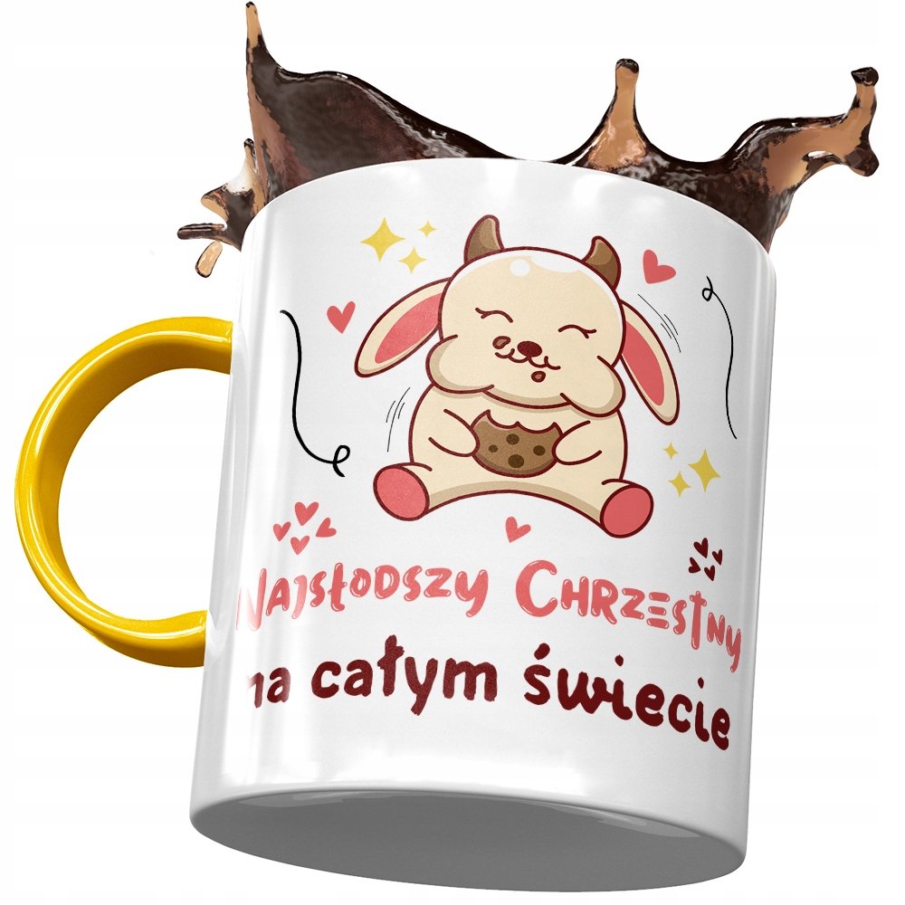 Kubek Żółty Dla Chrzestnego Rodziny na Prezent z Nadrukiem ze Zdjęciem + Opakowanie na prezent (wzór 02)