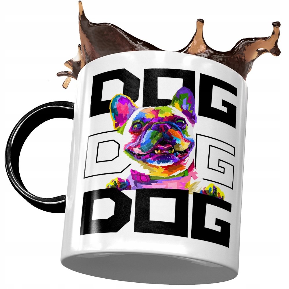 Kubek Czarny z Pieskiem Psem Słodki na Prezent z Nadrukiem ze Zdjęciem+ Opakowanie na prezent (wzór 01)