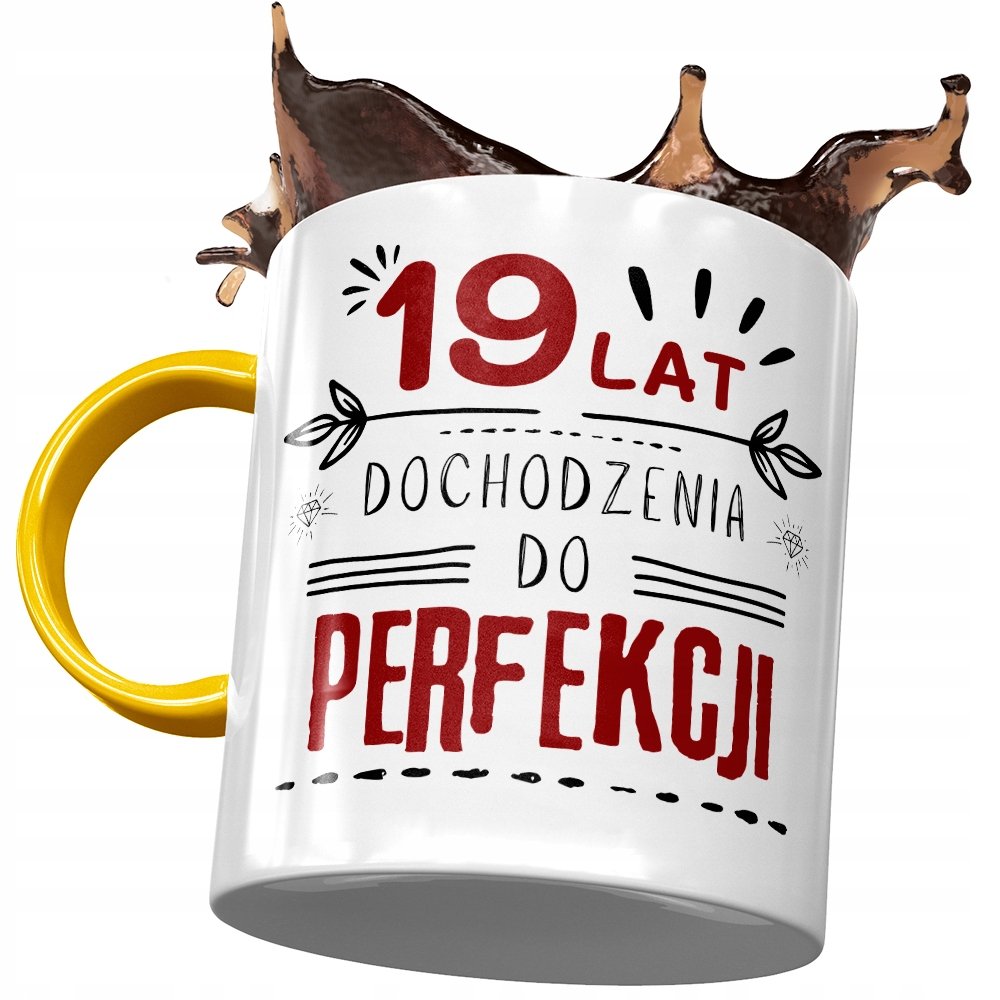 Kubek Żółty na Urodziny 19 19ste 19-ste na Prezent z Nadrukiem ze Zdjęciem + Opakowanie na prezent (wzór 02)