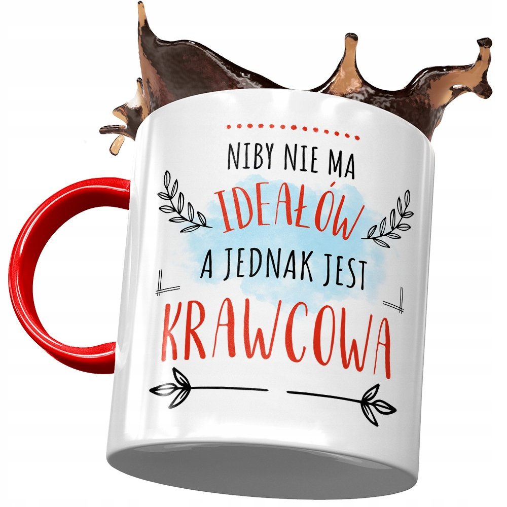 Kubek Czerwony Dla Krawcowej Niby Nie Ma Ideałów z Nadrukiem ze Zdjęciem + Opakowanie na prezent (wzór 02)