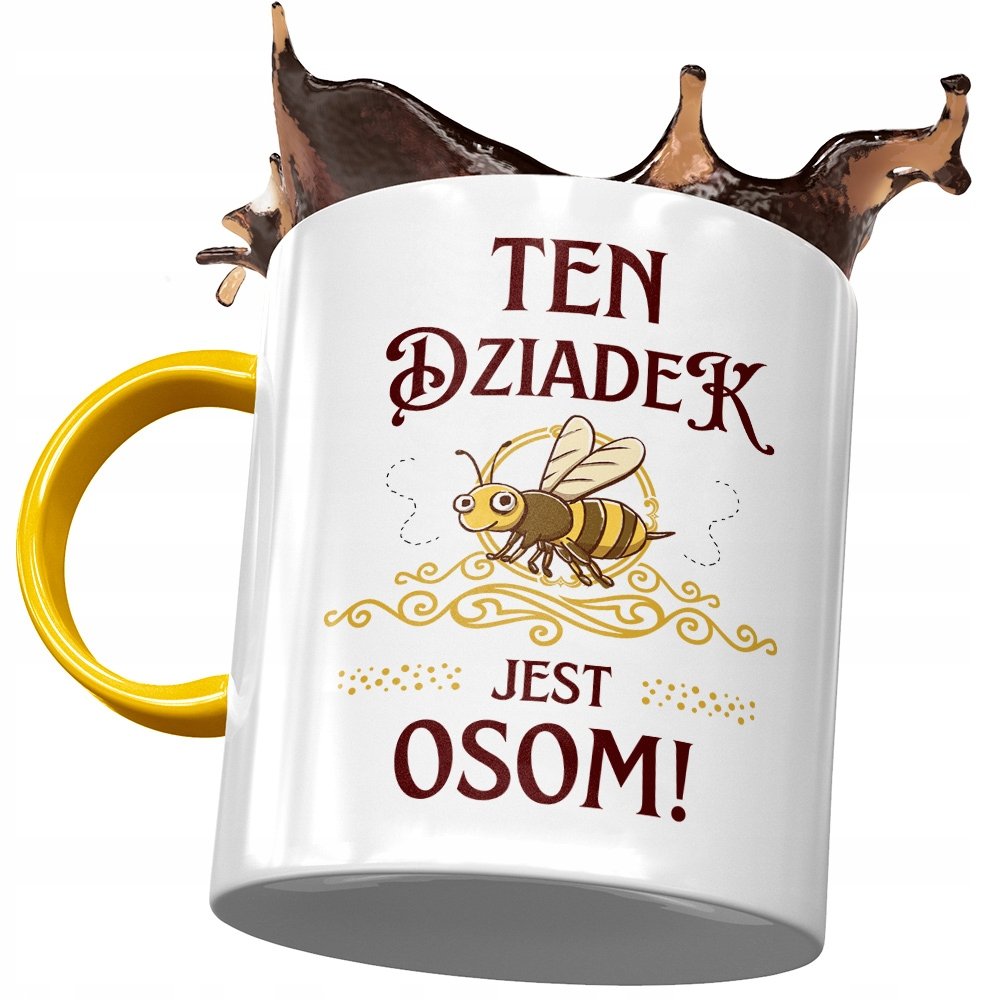 Kubek Żółty dla Dziadka na Dzień Dziadka Prezent z Nadrukiem ze Zdjęciem + Opakowanie na prezent (wzór 02)