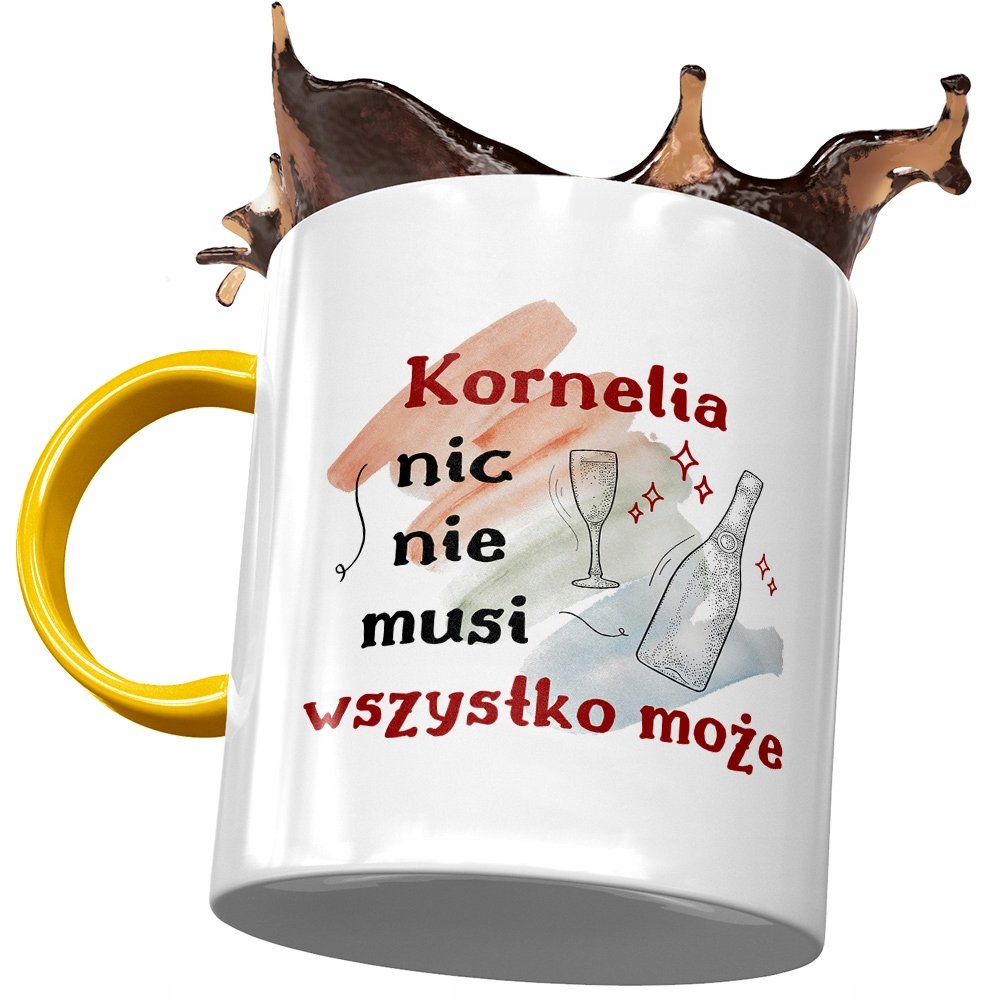 Kubek Żółty Dla Kornelii Przyjaciółki Prezent z Nadrukiem ze Zdjęciem + Opakowanie na prezent (wzór 02)