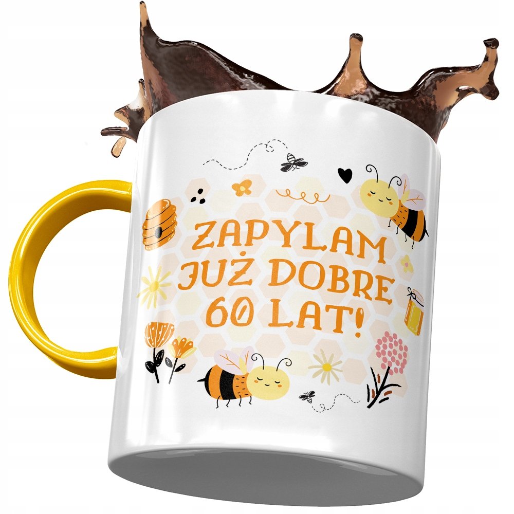Kubek Żółty na Urodziny 60 60te 60-te na Prezent z Nadrukiem ze Zdjęciem + Opakowanie na prezent (wzór 04)