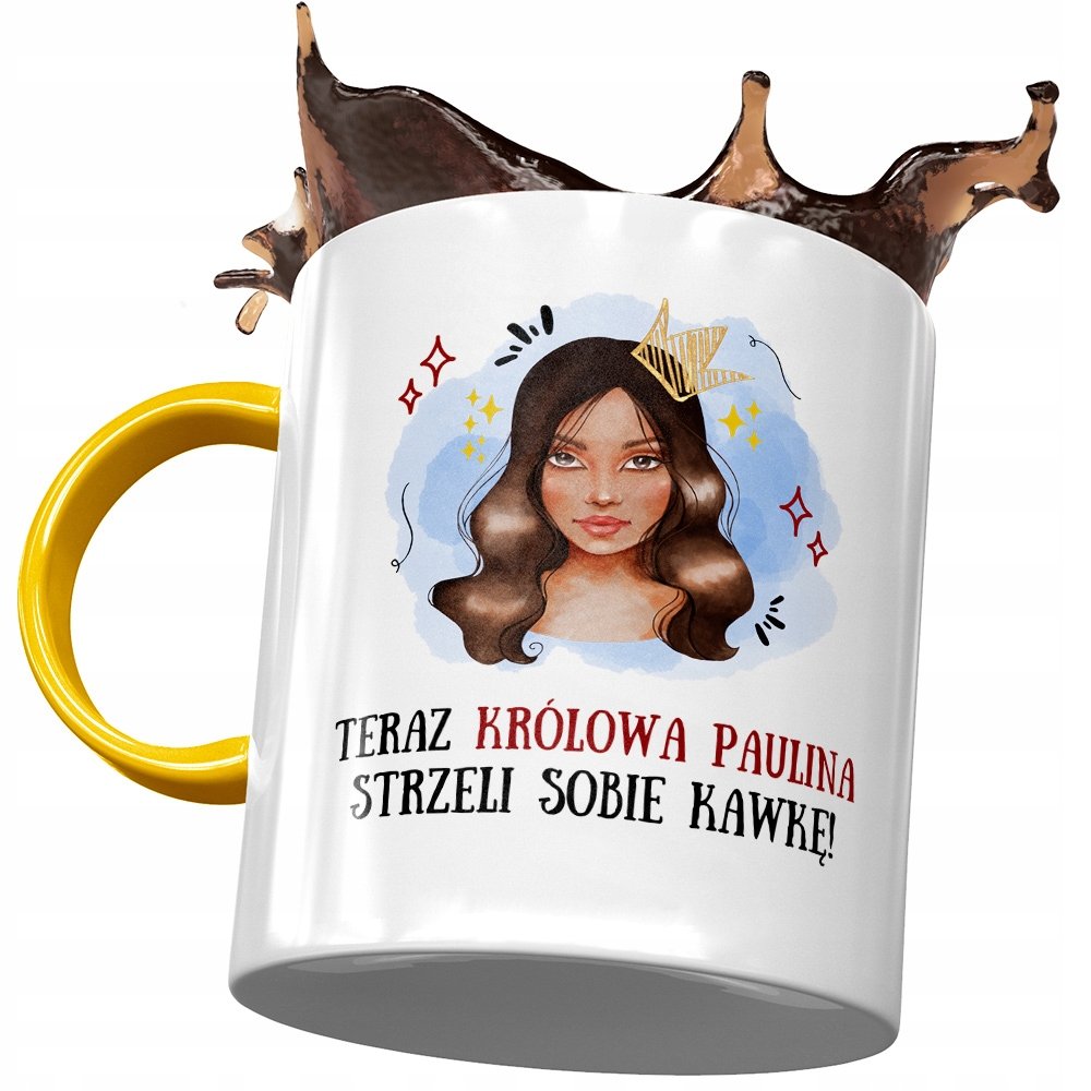 Kubek Żółty Dla Pauliny Żony Koleżanki Prezent z Nadrukiem ze Zdjęciem + Opakowanie na prezent (wzór 04)