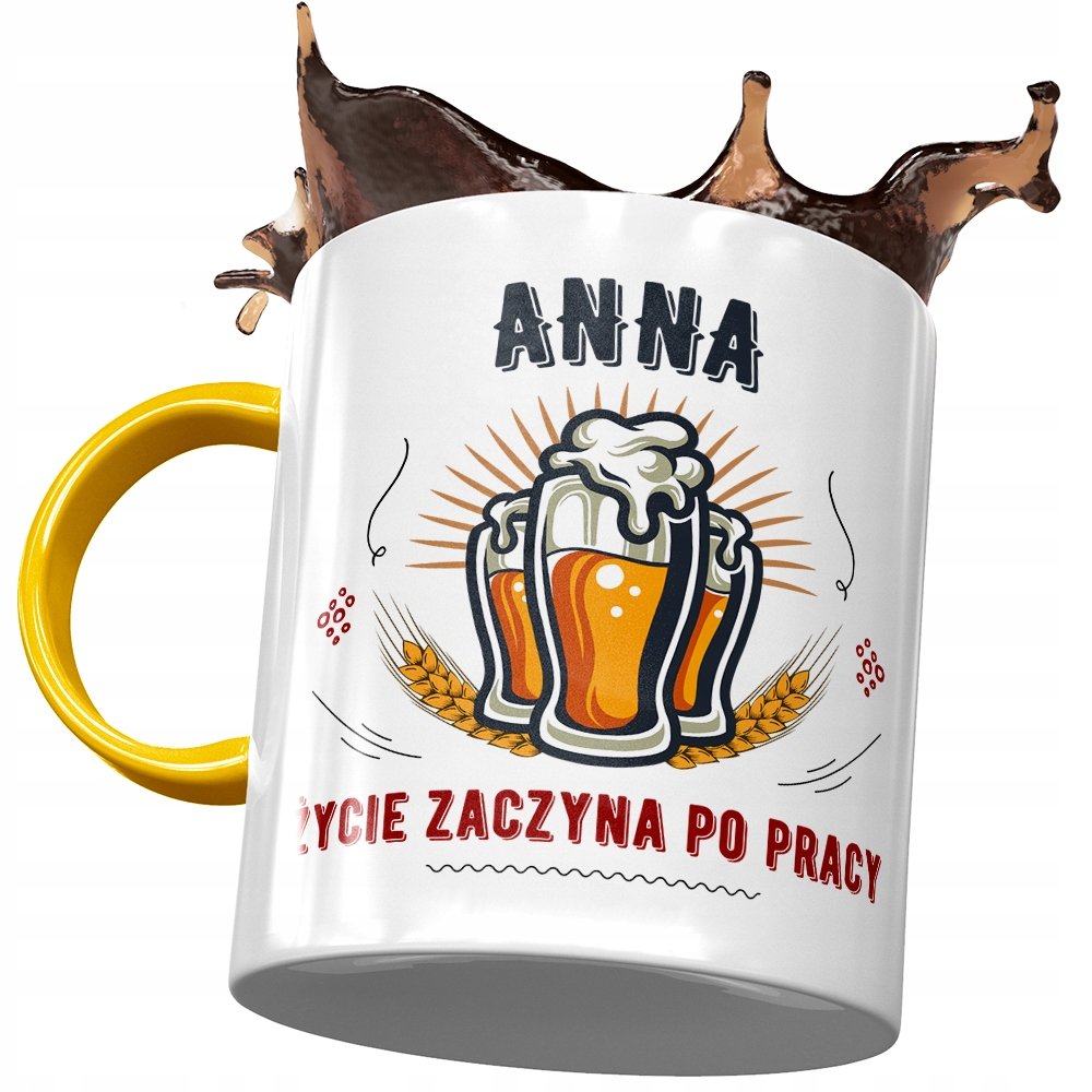 Kubek Żółty Dla Anny Przyjaciółki Prezent z Nadrukiem ze Zdjęciem + Opakowanie na prezent (wzór 03)