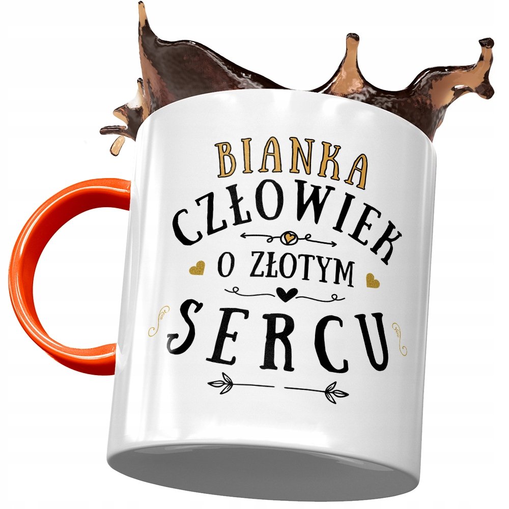 Kubek Pomarańczowy Dla Bianki Żony Przyjaciółki z Nadrukiem ze Zdjęciem + Opakowanie na prezent (wzór 04)