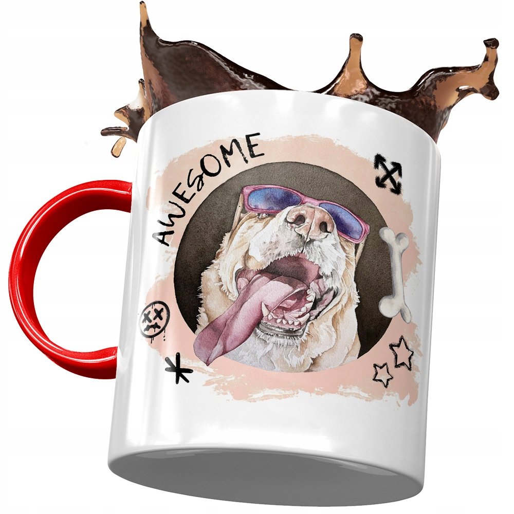 Kubek Czerwony z Pieskiem Psem Słodki na Prezent z Nadrukiem ze Zdjęciem + Opakowanie na prezent (wzór 03)