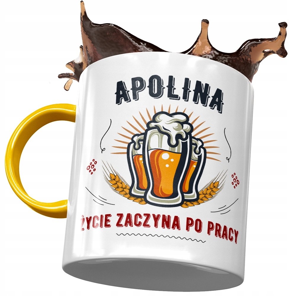 Kubek Żółty Dla Apoliny Koleżanki Żony Prezent z Nadrukiem ze Zdjęciem + Opakowanie na prezent (wzór 03)