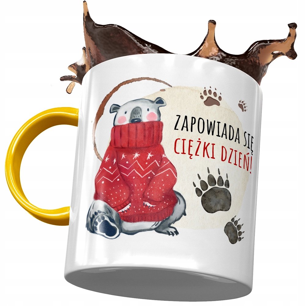 Kubek Żółty z Misiem Miś Słodki na Prezent z Nadrukiem ze Zdjęciem + Opakowanie na prezent (wzór 03)