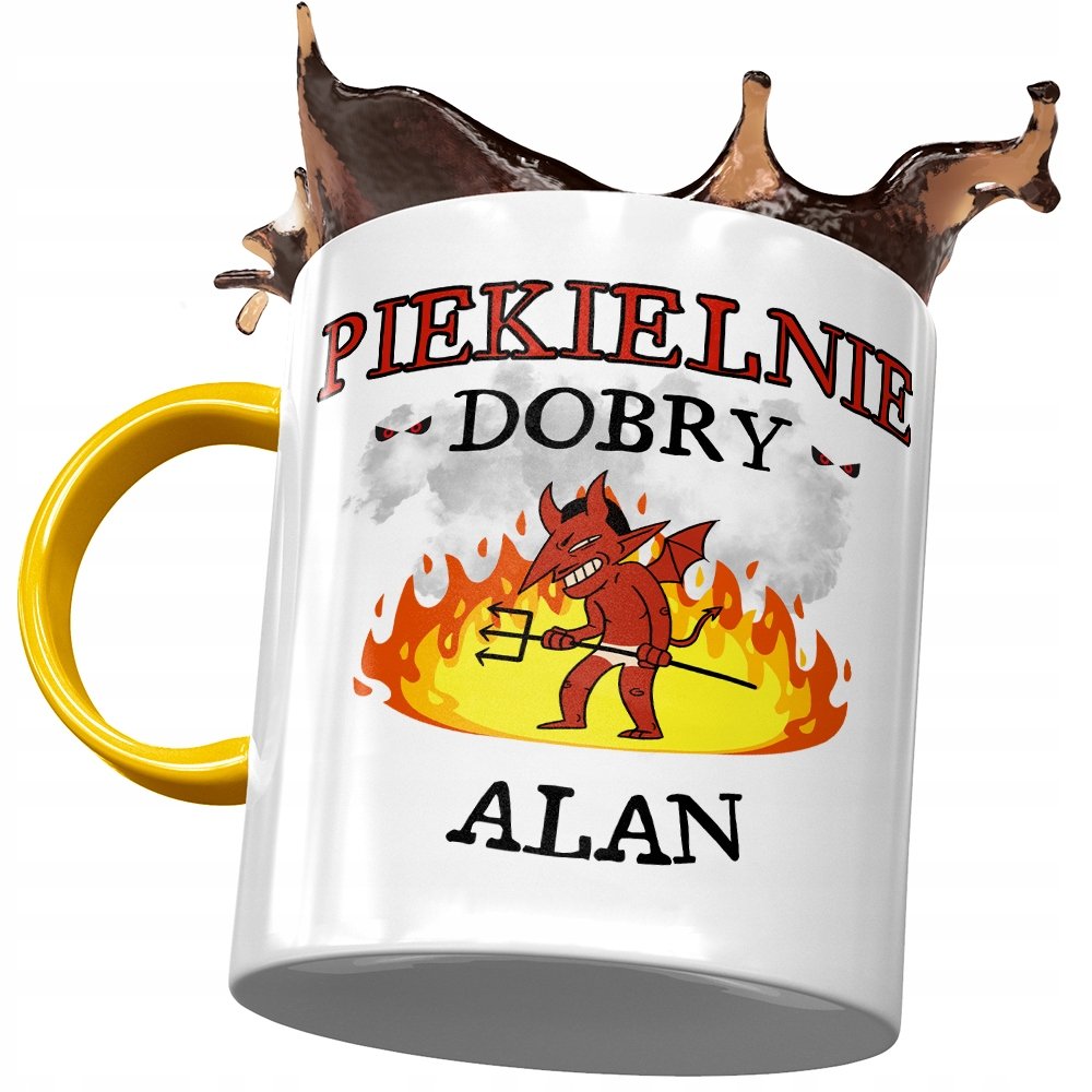 Kubek Żółty Dla Alana Kolegi Męża na Prezent z Nadrukiem ze Zdjęciem+ Opakowanie na prezent (wzór 01)