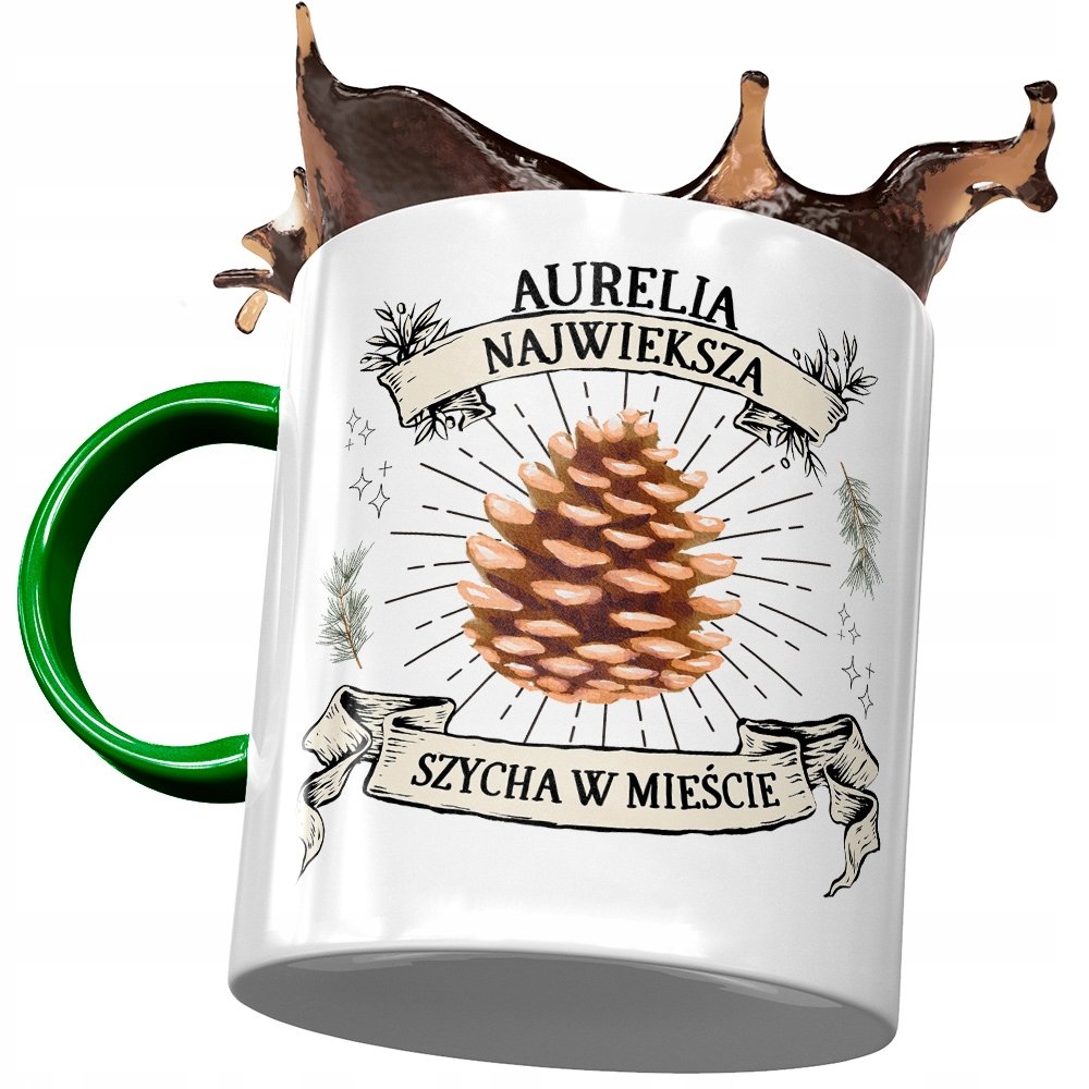 Kubek Zielony Dla Aurelii Przyjaciółki Na Prezent z Nadrukiem ze Zdjęciem + Opakowanie na prezent (wzór 04)