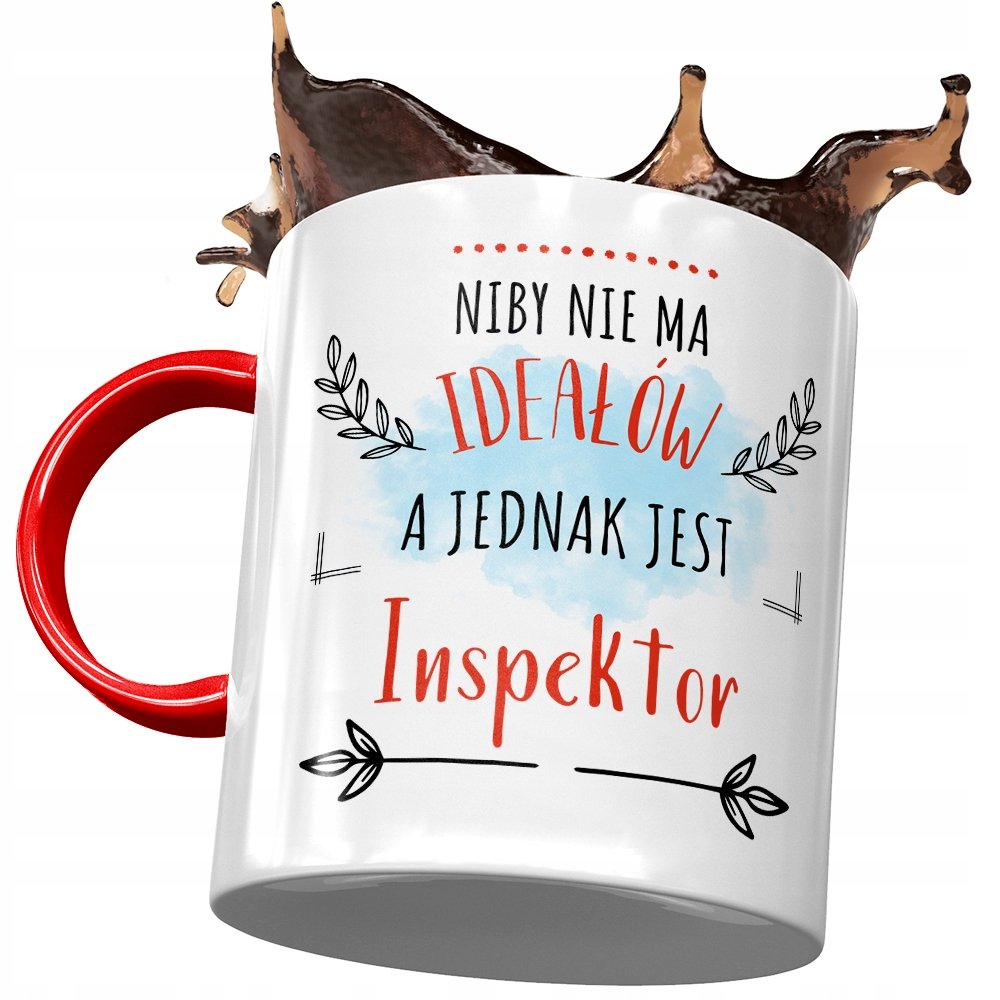 Kubek Czerwony Dla Inspektora Idealny Inspektor z Nadrukiem ze Zdjęciem + Opakowanie na prezent (wzór 03)