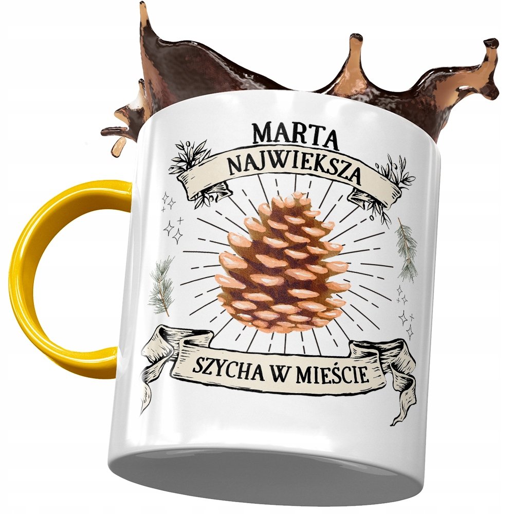 Kubek Żółty Dla Marty Żony Koleżanki na Prezent z Nadrukiem ze Zdjęciem + Opakowanie na prezent (wzór 03)