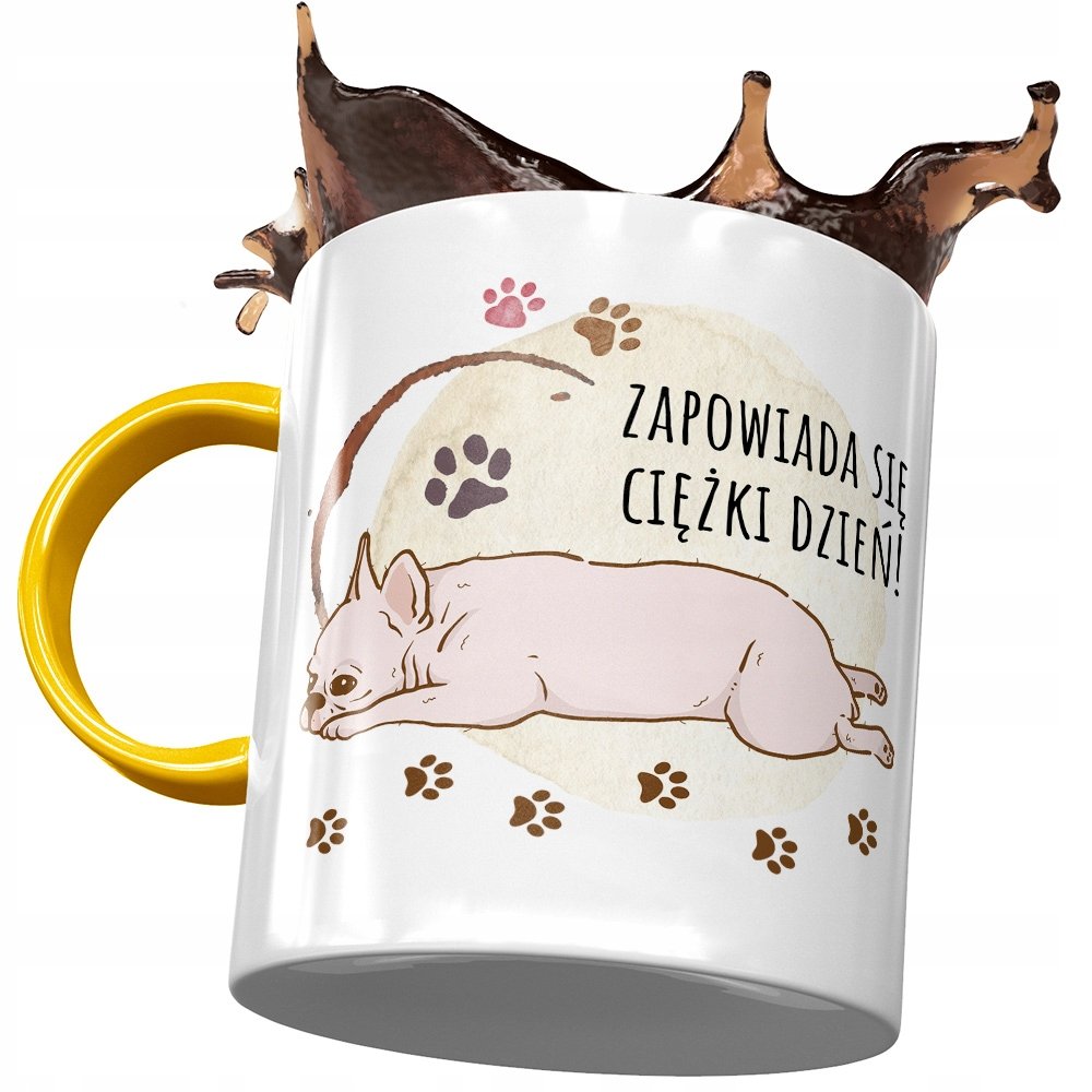Kubek Żółty z Pieskiem Psem Słodki na Prezent z Nadrukiem ze Zdjęciem + Opakowanie na prezent (wzór 02)