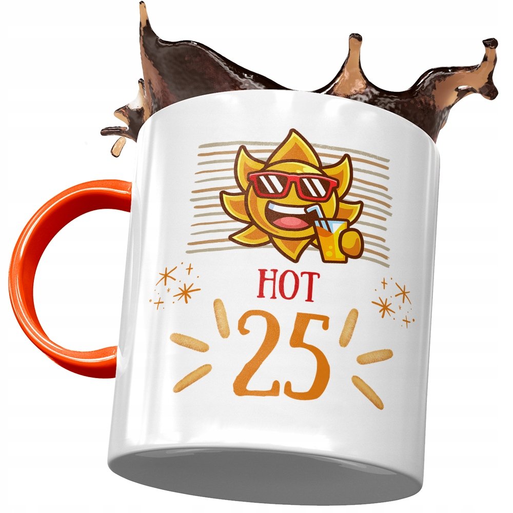 Kubek Pomarańczowy na Urodziny 25 25te 25-te z Nadrukiem ze Zdjęciem + Opakowanie na prezent (wzór 02)