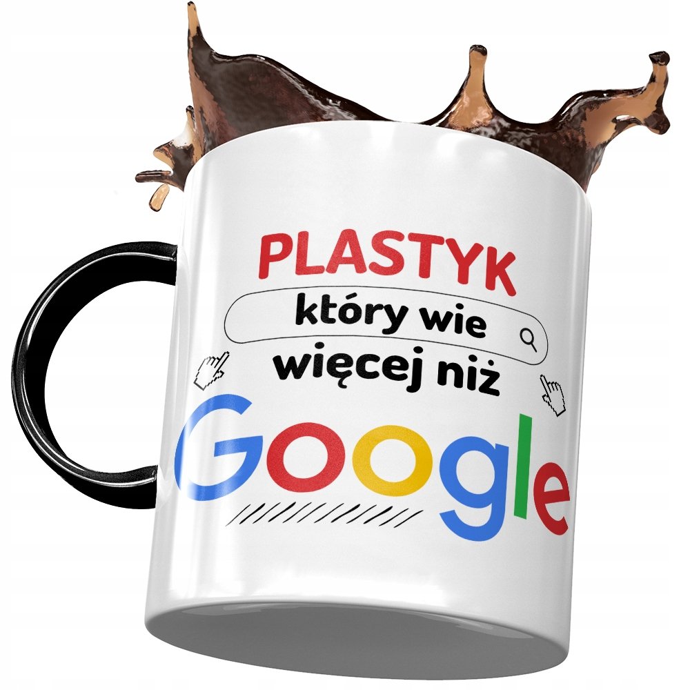 Kubek Czarny Dla Plastyka Wie Więcej niż Google z Nadrukiem ze Zdjęciem + Opakowanie na prezent (wzór 04)