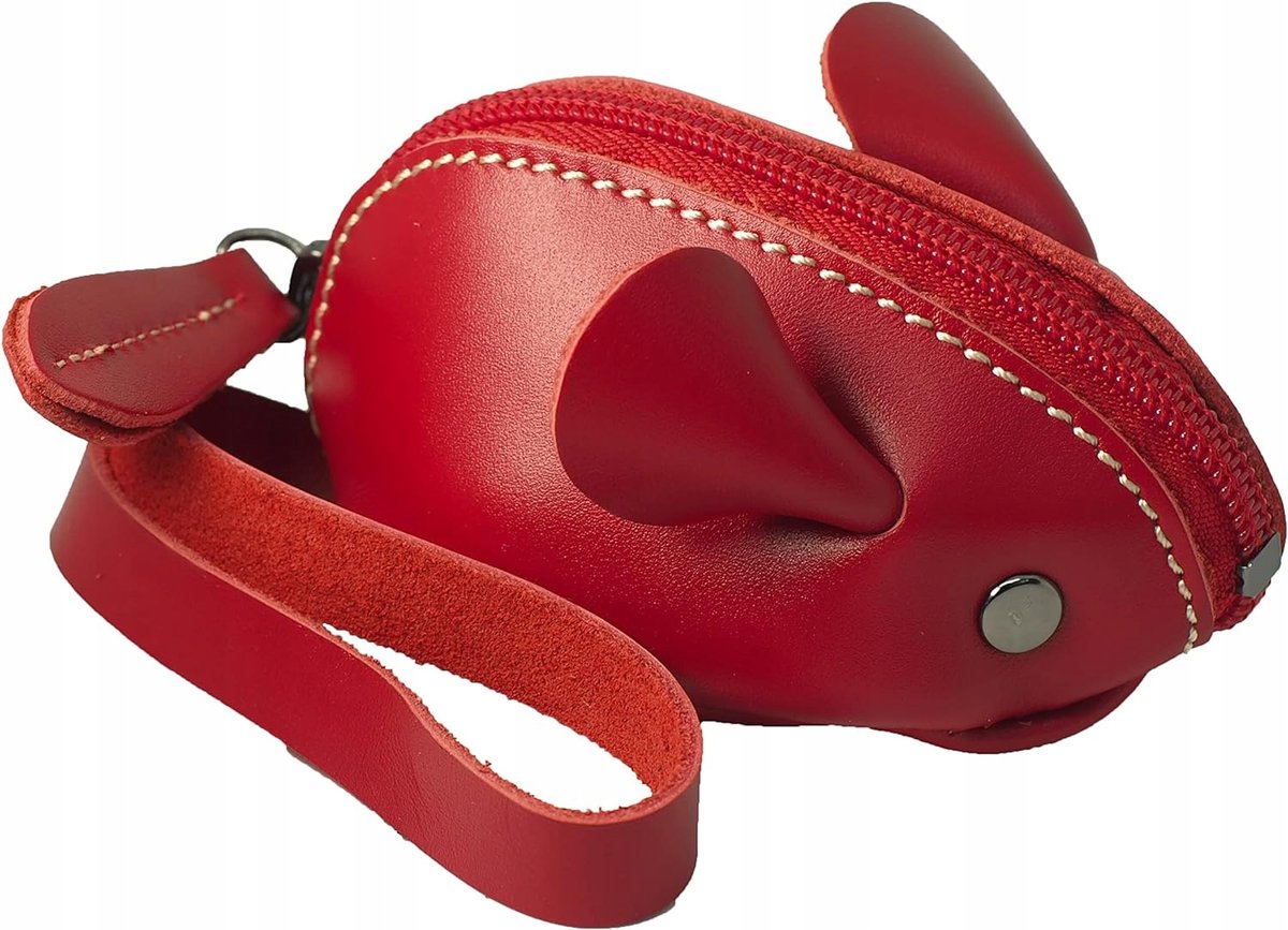 Portfel Skórzany Portmonetka Skórzana Vintage Czerwona Monety Myszka